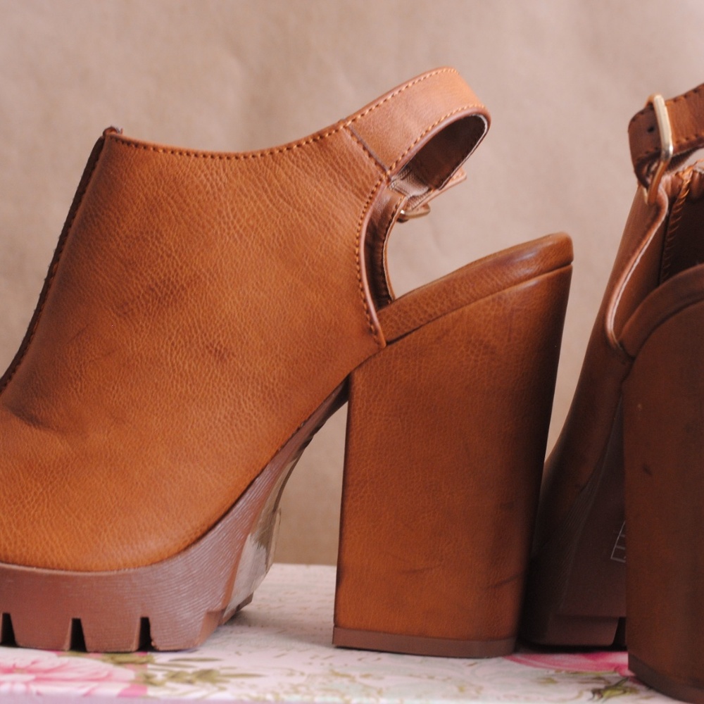 Light Brown Faux Leather Wedges - Picture 2 of 6